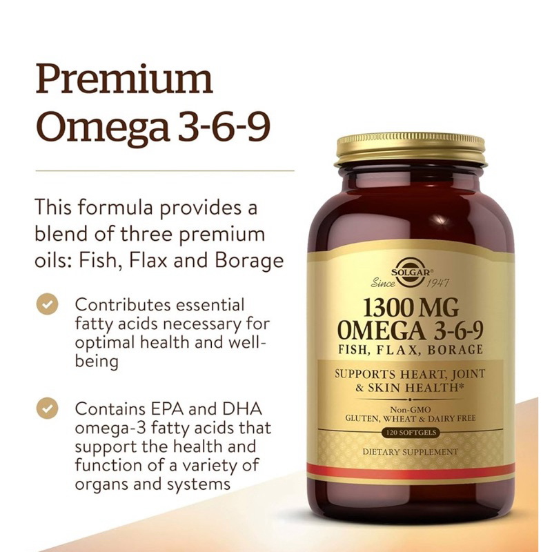 Solgar Omega 3-6-9, 1,300 mg, Softgels ,โซการ์ โอเมก้า 3-6-9 บรรจุแคปซูล