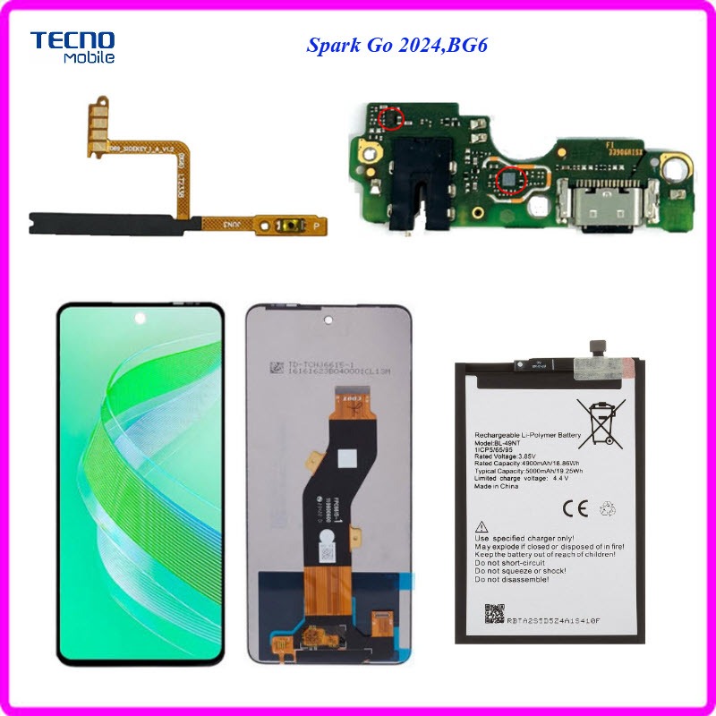 อะไหล่ Tecno Spark Go 2024,BG6,สายแพร/หน้าจอ LCD./แบตเตอรี่ BL-49NT