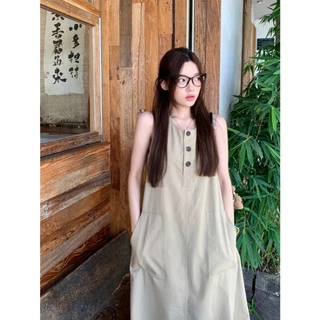 UMISO เดรสยาว ใส่สบาย สไตล์เกาหลีเดรส ชุดเดรสยาว กระดุมใช้งานได้จริง ผ้ายืด