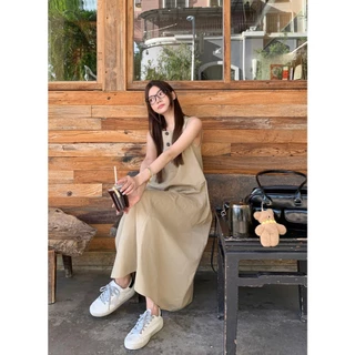 UMISO เดรสยาว ใส่สบาย สไตล์เกาหลีเดรส ชุดเดรสยาว กระดุมใช้งานได้จริง ผ้ายืด