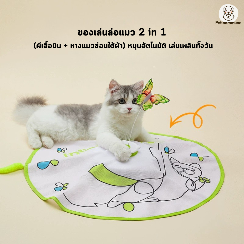 ของเล่นแมวอัตโนมัติ 2in1 รุ่นผีเสื้อบิน + หางแมวล่อใต้ผ้า เสริมทักษะ+ระบายพลัง Interactive Cat Toy 2in1