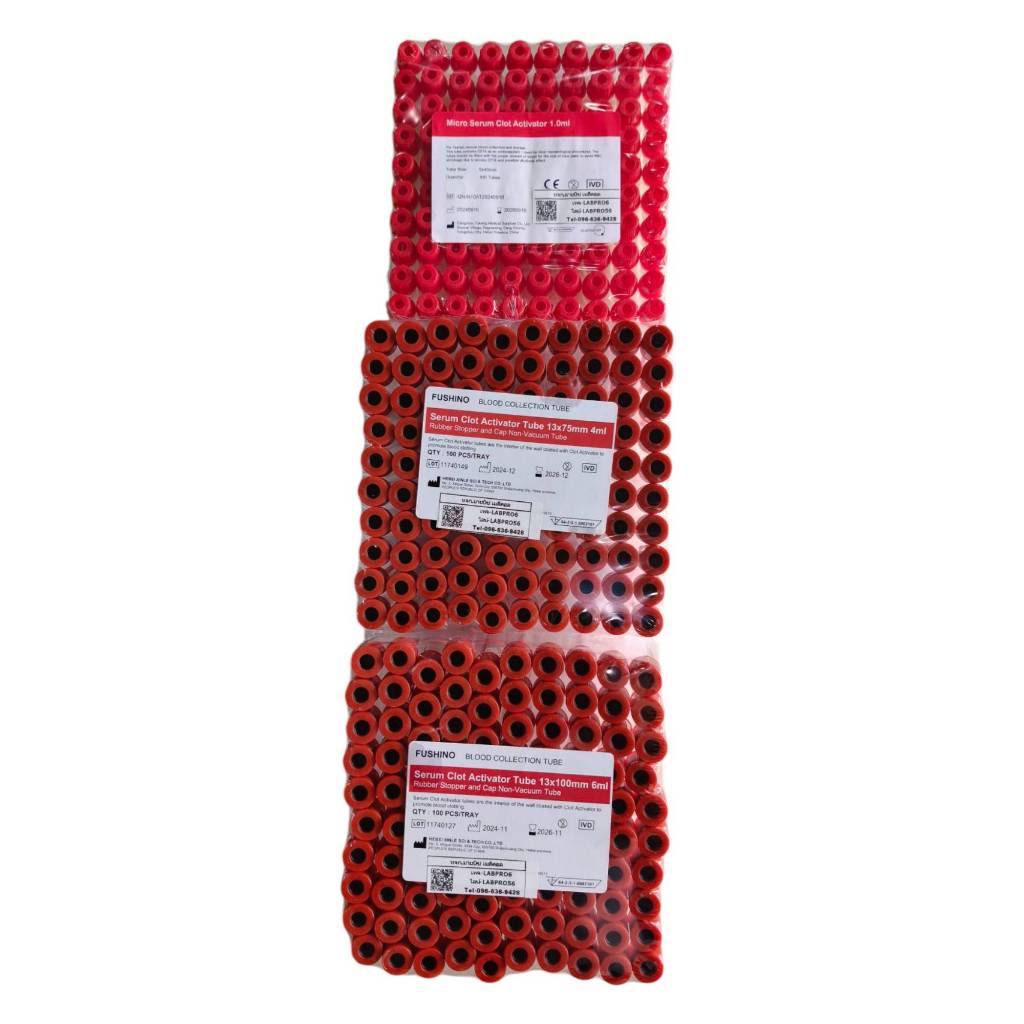 *100หลอด* หลอดเก็บตัวอย่าง ฝาสีแดง หลอดเก็บเลือ.ด TUBE มี 3 ขนาด100pcs.