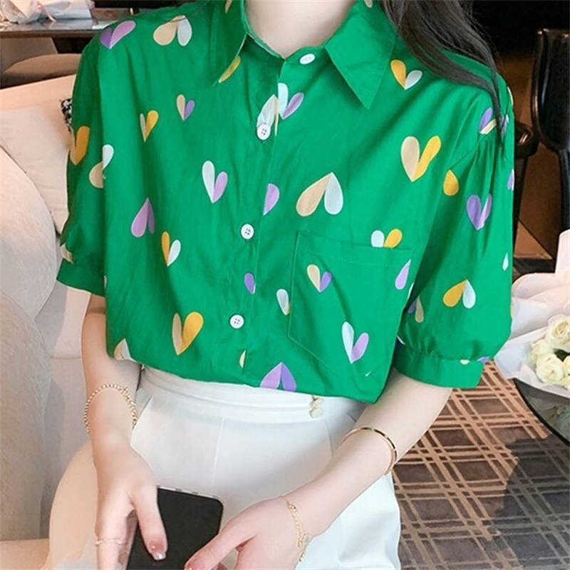 เสื้อชีฟองแขนสั้นลายดอกหวาน 2024 ดีไซน์พิเศษสไตล์สาวอินเลิฟ ผ้าเบาบางใส่เที่ยวหรือรายวัน