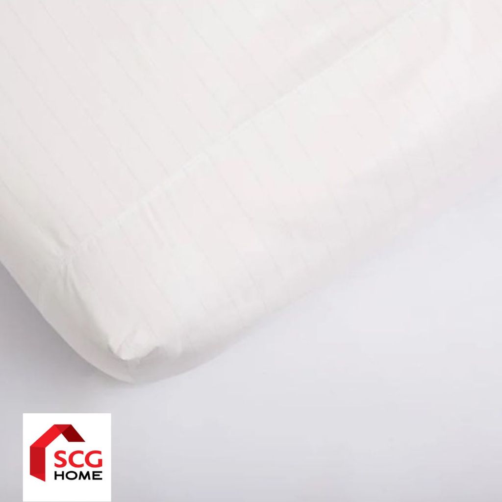 MITEX ผ้าปูที่นอนกันไรฝุ่น สีขาว ลายเส้นเทา