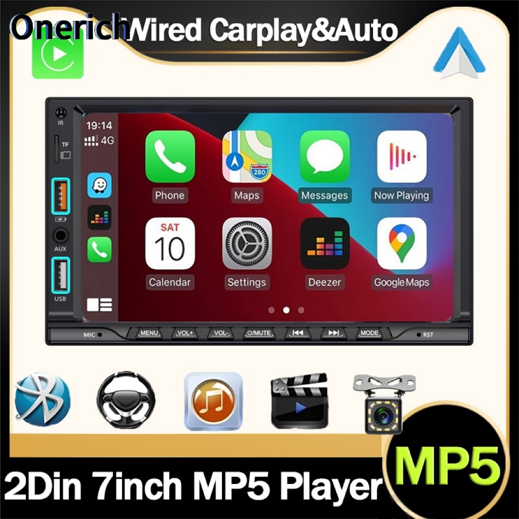 กล้องฟรี! 2Din จอรถยนต์ 7 นิ้วMP5รองรับCarplay/Android Auto, การโทรผ่านBluetooth,เครื่องเสียงวิทยุใน