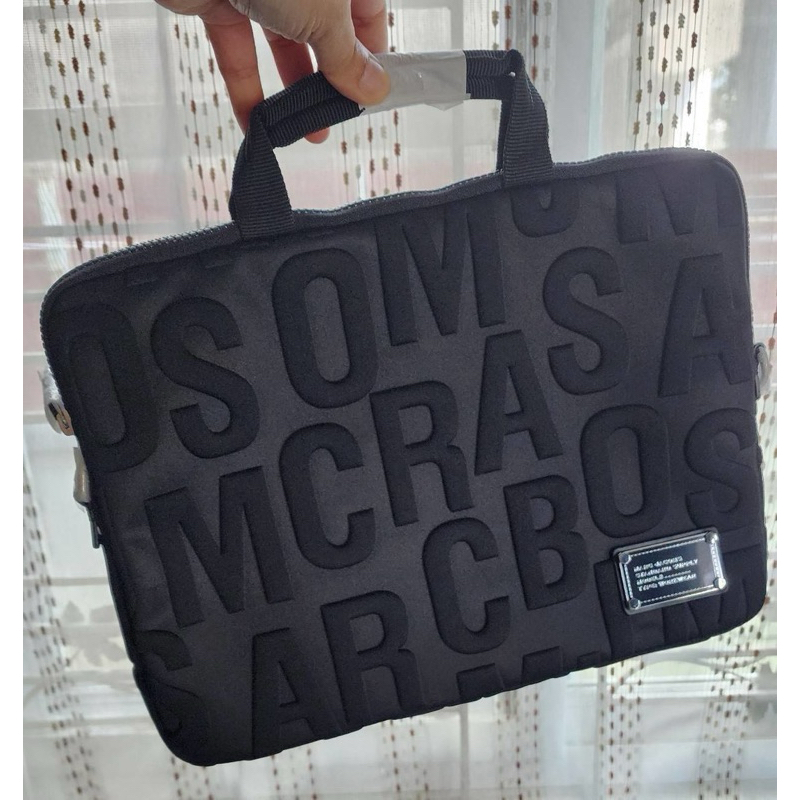 🎀(สด-ผ่อน) มาร์ค 4P4SCP006S02-001 LOGO QUILTED NYLON LAPTOP BAG♏️กระเป๋าโน๊ตบุ๊คMJดำโลโก้นูน