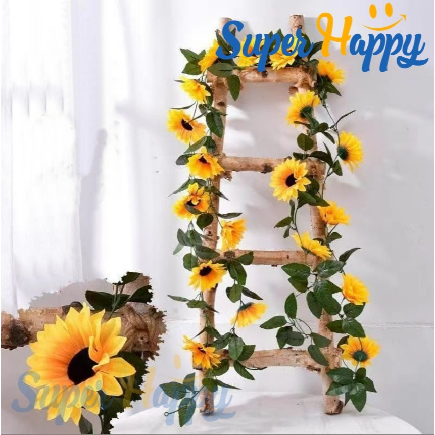 เถาดอกทานตะวันประดิษฐ์ ประดับใบสีเขียว ใช้สำหรับตกแต่งผนัง สวน รั้ว งานแต่งงาน ตกแต่งบ้าน