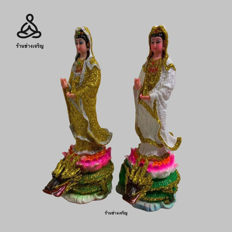 เจ้าแม่กวนอิมยืนบนมังกร สูง 17.7 นิ้วเนื้อเรซิ่น