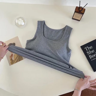 เสื้อกล้ามผ้าร่อง พร้อมบราตัวเดียวจบ เสื้อกล้ามสีพื้นใส่ทำงานได้ เสื้อยืดใส่สบาย
