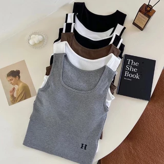 เสื้อกล้ามผ้าร่อง พร้อมบราตัวเดียวจบ เสื้อกล้ามสีพื้นใส่ทำงานได้ เสื้อยืดใส่สบาย