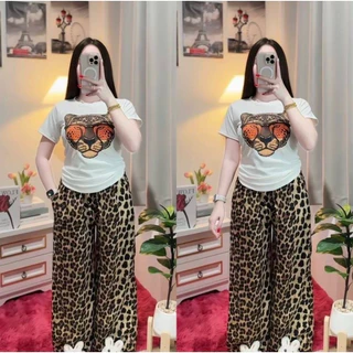 ชุดเซ็ตขายาวลายเสือ🐅เสื้อสกรีนหน้าเสือ+ขายาวลายเสือ🐅สุดฮิต กำลังมาแรง