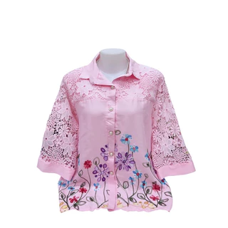 เสื้อลูกไม้ผ้าลินินงานปักรายดอกไม้ผ้านิ่มใส่สบาย#906