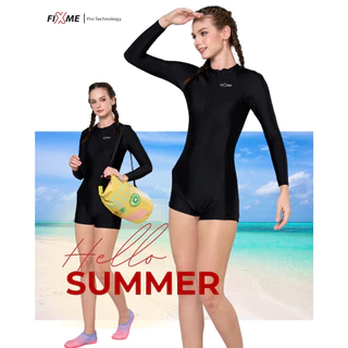 FIXSEA “SEASHELL SLEEK” บอดี้สูทแขนยาวขาสั้น ดีไซน์ เรียบหรู ชุดว่ายน้ำ ชุดดำน้ำ