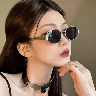แว่นกันแดดทรงรีใหม่ แว่นกันแดดสไตล์ยุโรปและอเมริกา แว่นกันแดดสไตล์ย้อนยุคแบบโลหะ แว่นกันแดดสไตล์ยุโรปและอเมริกา