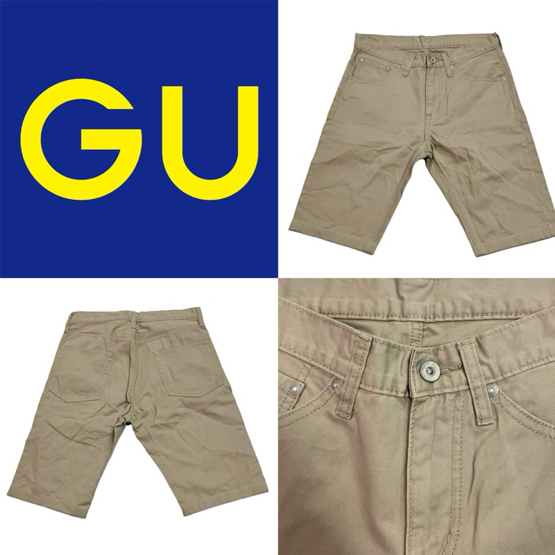 G.U. jeans ( SH92 ) กางเกงขาสั้น สีกากี เนื้อผ้าดี มือหนึ่ง พร้อมส่ง