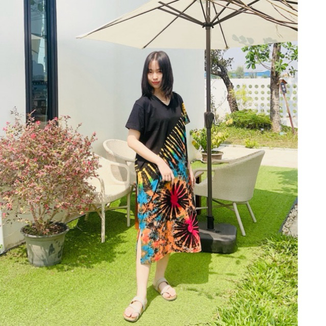 เดรสผ้ายืดมัดย้อมแบบยาว