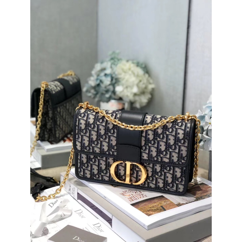 👜ดิออร์ Dior 👜 Lady East-West series blue jacquard canvas hand bill shoulder bag crossbody bag chain bag
