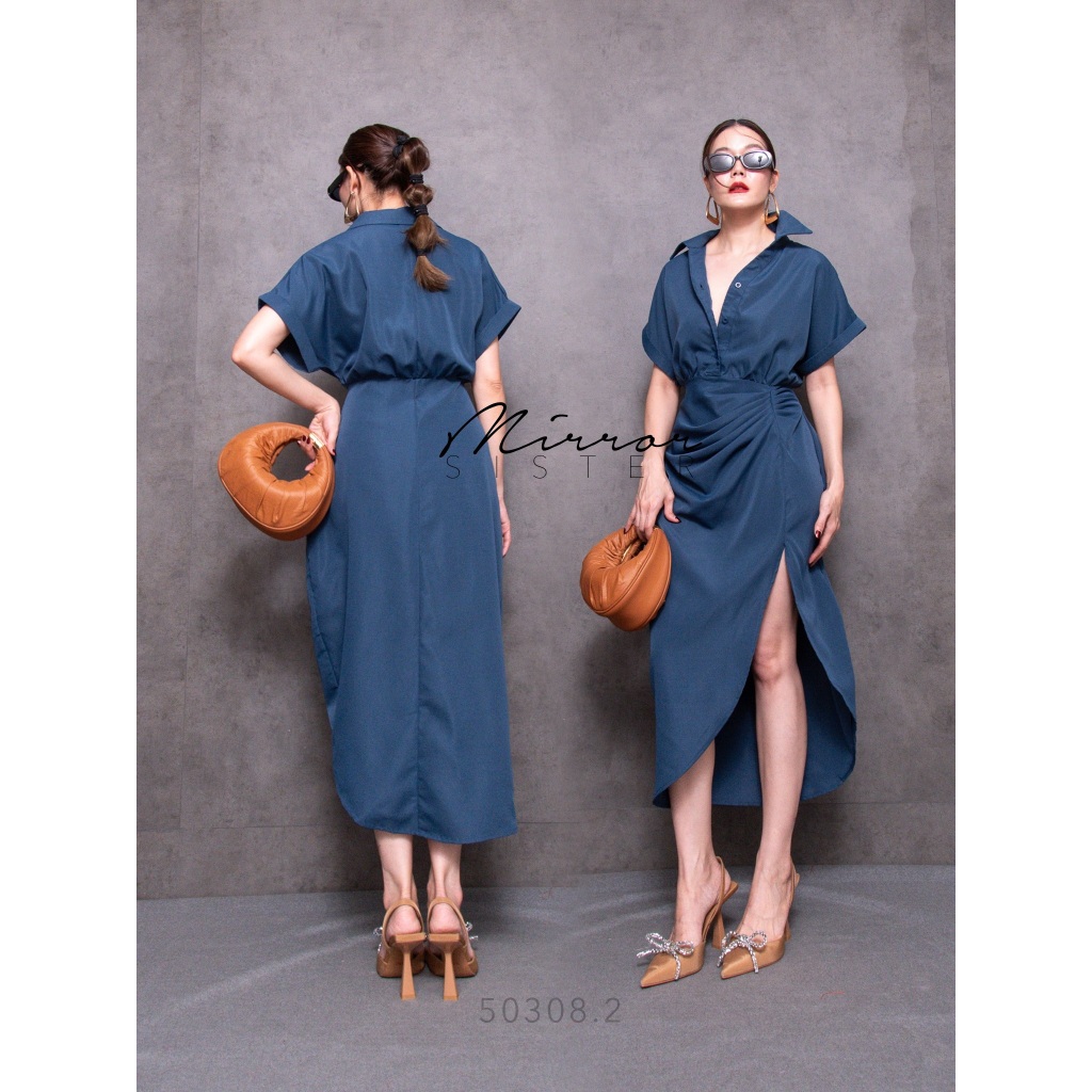 Mirrorsister 50308.2 เดรสเชิ้ต คอปกเชิ้ตแขนสั้นพับเบิ้ลมีกระดุมผ่าหน้าเปิดปิดได้ถึงช่วงเอว ด้านล่างเป็นกระโปรงทรงทิวลิป ราคา ถูกที่สุด ดีลบีเคเค แกลเลอรีภาพที่ 3