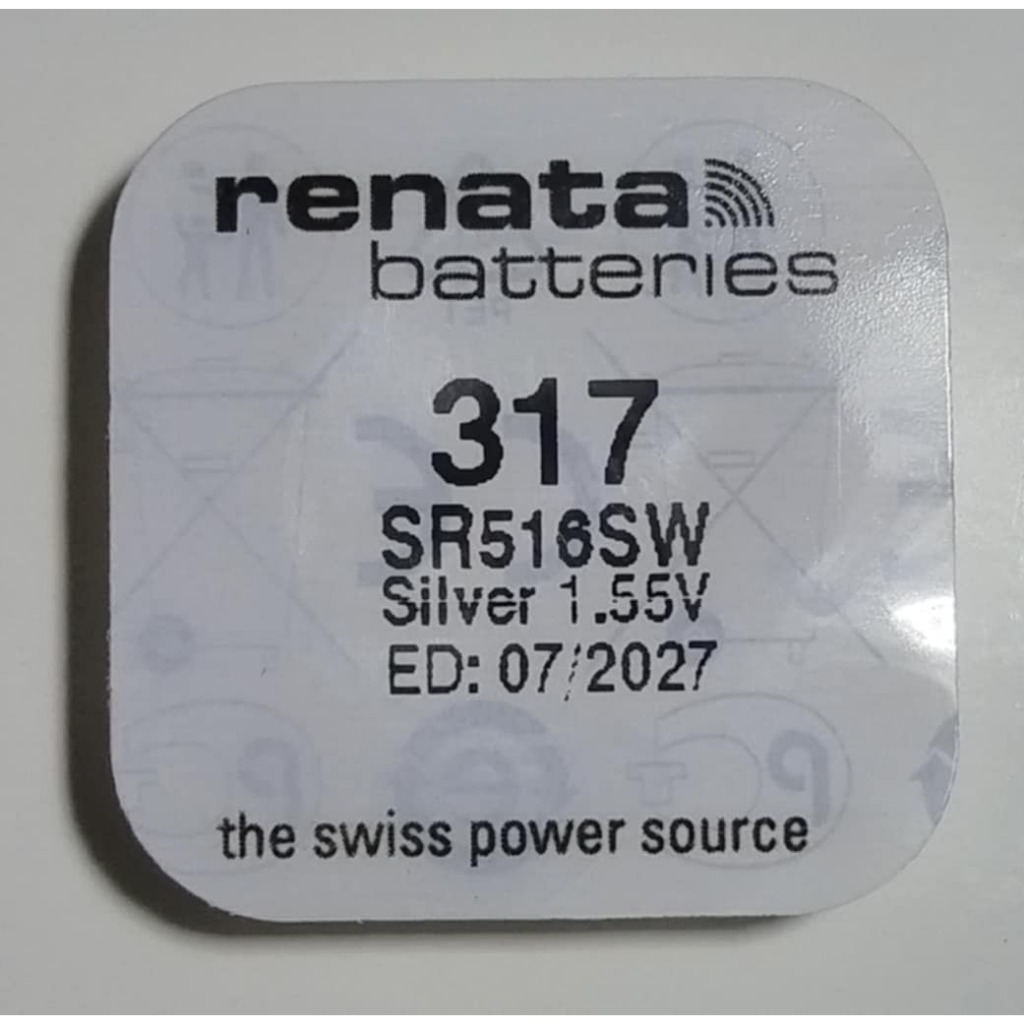 ถ่านนาฬิกา Renata 317 SR516SW ของแท้ Swiss Made 1.55V ถ่านสวิส ถ่านกระดุม ถ่านใหม่ (1 ก้อน)