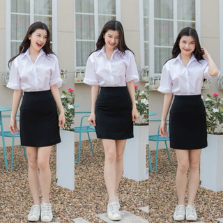🍔🥤กระโปรงทรงเอ(ไม่ผ่า) ทรงเอไม่ผ่า มียาว16-18-20-22-24 กระโปรงนักศึกษาทรงเอ ผ้ายืดฮานาโกะ