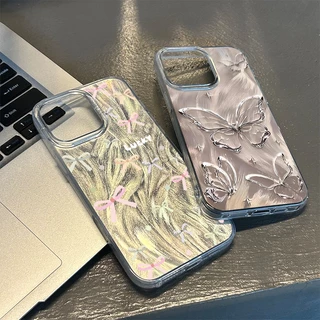 เคสไอโฟน 11 13 เคส Feather Laser Bow Case For iPhone 11 12 13 14 15 Pro X XR XS MAX 7 8 Plus 17 เคสโทรศัพท์ เคสไอโฟนสวยๆ