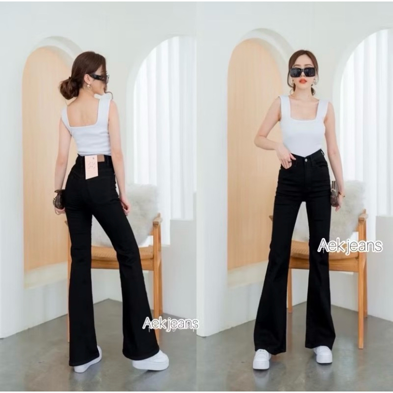 กางเกงยีนส์สีดำผ้ายืดป้าย Liza studio