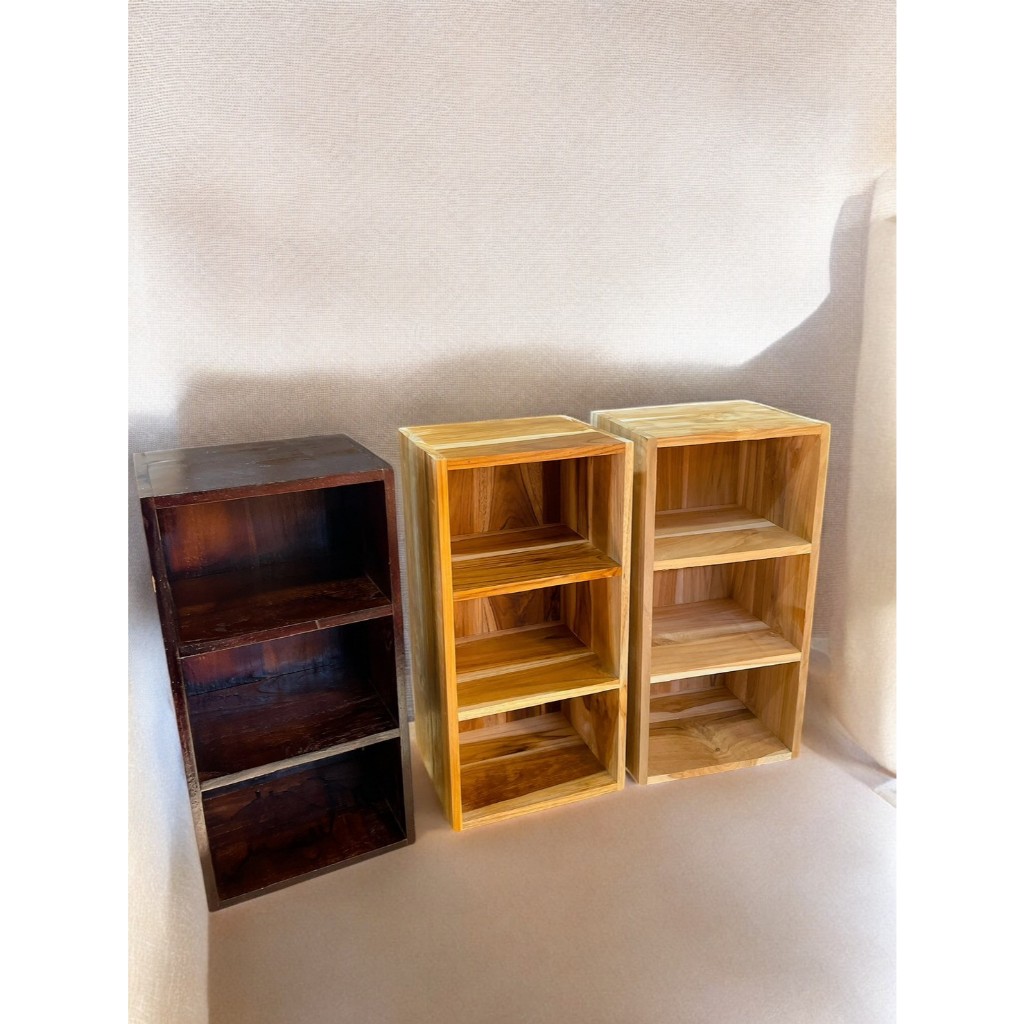 #ชั้นวางของมินิมอล / ชั้นวางเอกสาร 3 ช่อง /#ชั้นไม้สัก #honrywoods ขนาดสินค้า 20 x 17 x 40 cm ( สินค้า 1 ชิ้น )