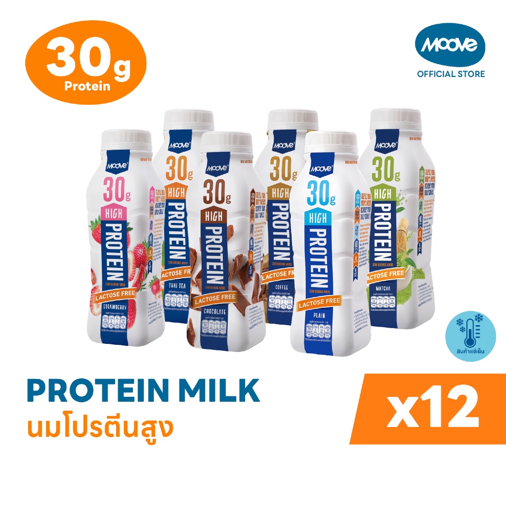 (สินค้าต้องแช่เย็นมีอายุ 15-20 วัน) มูฟ นมโปรตีนสูง(High Protein Milk) Lactose Free, No Sugar x12