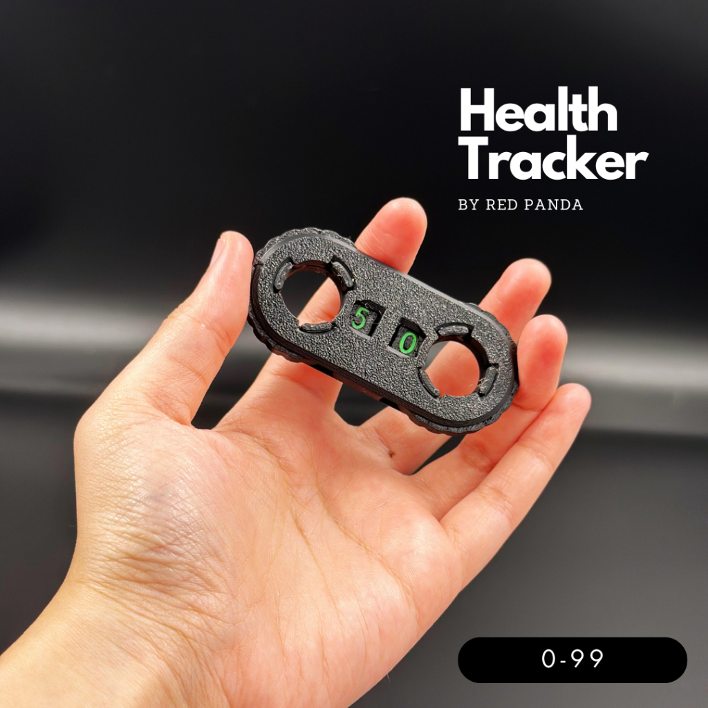Health Tracker I ตัวนับเลือด Hero / Monster (งาน PLA สีดำ - ตัวเลขด้านในสีเขียว) - สามารถนับได้ 0-99