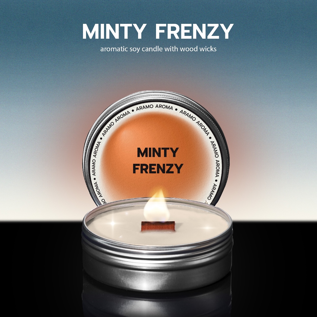 เทียนหอมกลิ่นมิ้นท์ กลิ่นหอมเย็นสูดดมแล้วโล่งจมูก Minty Frenzy-Aromatic Soy Candle | ARAMO AROMA
