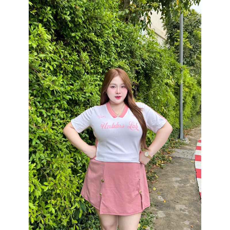 ย.24 เสื้อครอปเชียร์บอลสกรีนLab สาวอวบผ้ายูนิโคล่