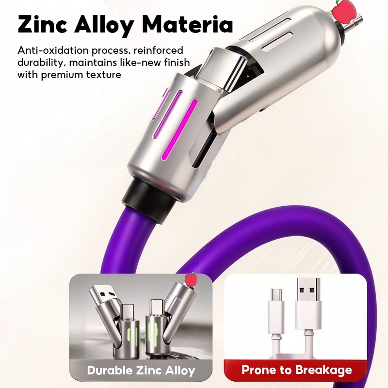 สายชาร์จเร็ว 4in1 Fast Charge 240w แสงไฟ RGB สีสันสดใส สายชาร์มือถือ TYPE C USB - รูปที่ 3