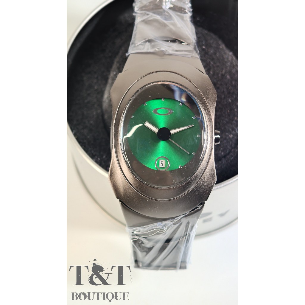 Oakley:Time Bomb watch/Grey strap, green dial/Y2K