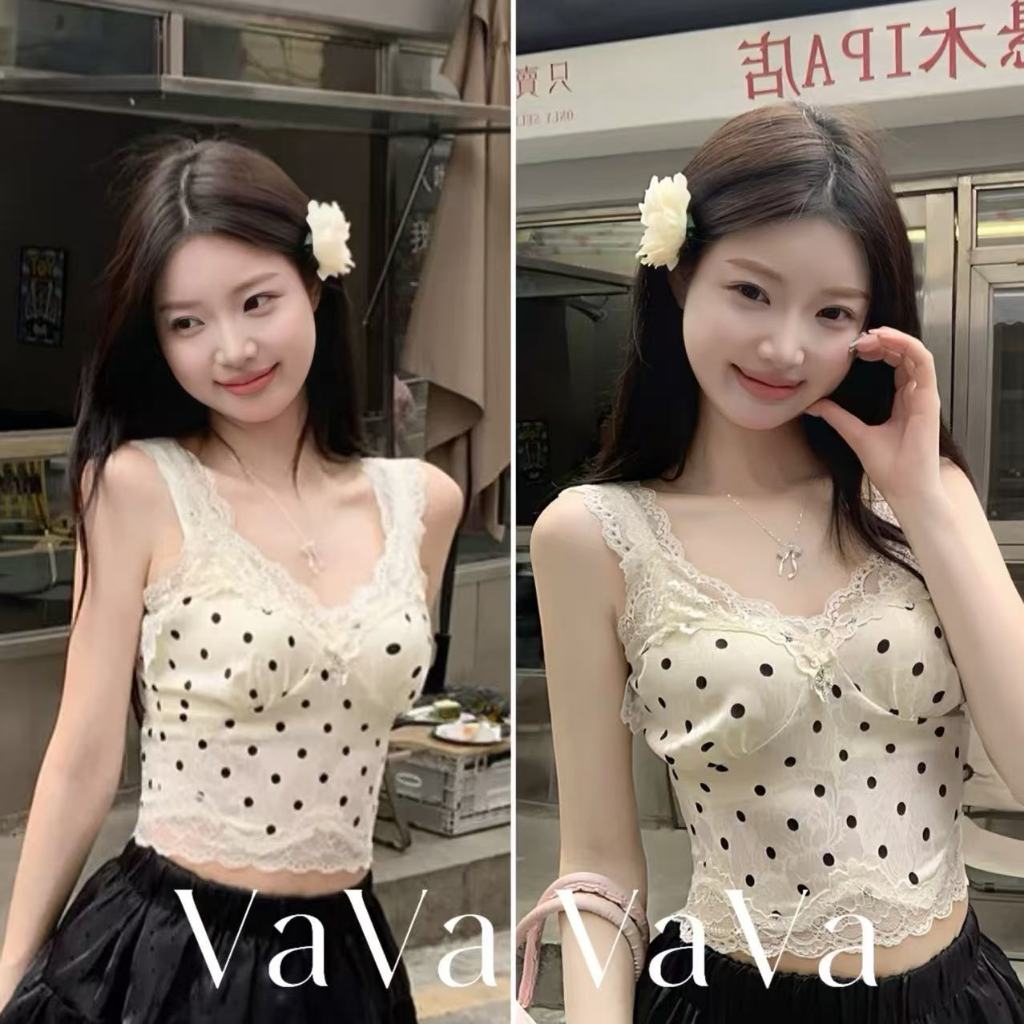 VaVa【สินค้าพร้อมส่ง】ชุดชั้นในลูกไม้ลายจุดสุดเซ็กซี่สำหรับผู้หญิง เสื้อชั้นในสั้นเซ็กซี่สไตล์ฝรั่งเศส