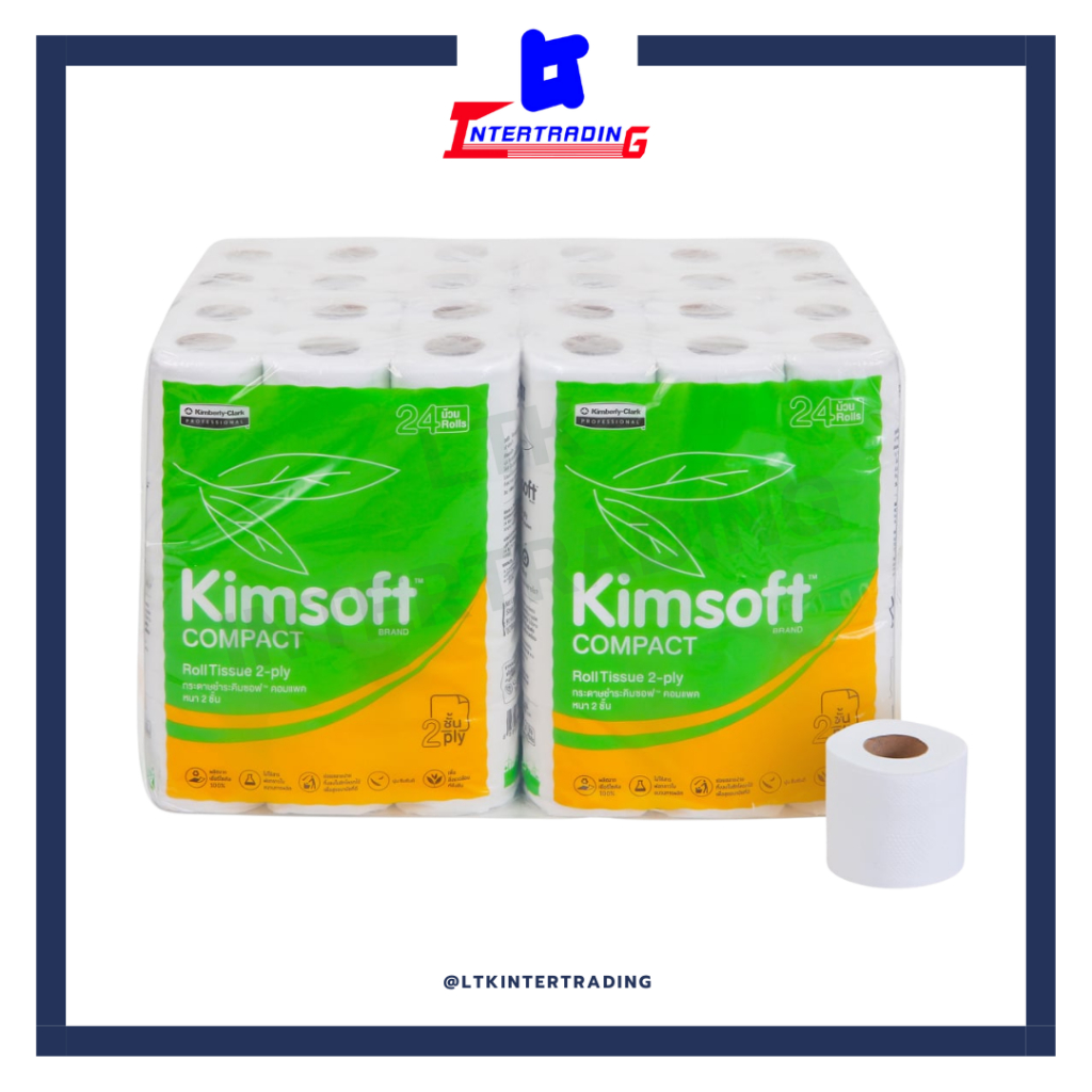 กระดาษชำระ SRT COMPACT Kimsoft หนา2ชั้น (บรรจุ 96ม้วน/แพ็ค)- 4091