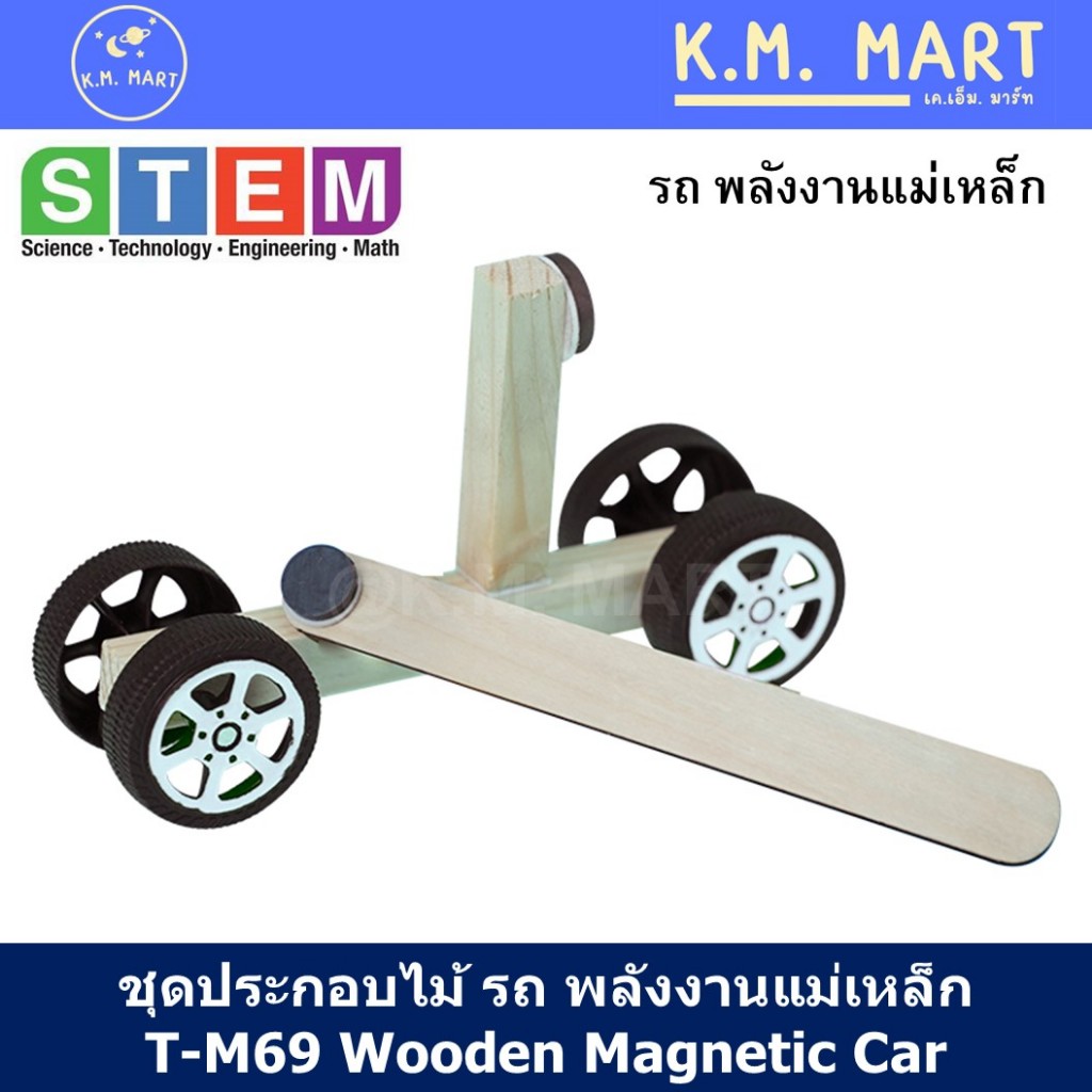 T-M69 ชุดประกอบไม้ รถพลังงานแม่เหล็ก STEM Wooden magnetic car เสริมพัฒนาการ ฝึกทดลองแรงแม่เหล็ก DIY
