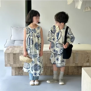 Beryl kids🌸เสื้อผ้าเด็กพี่ชายและน้องสาวฤดูร้อน🎀เสื้อเชิ้ตกางเกงขาสั้น ชุดดอกไม้สไตล์เกาหลี เดรสเด็กผู้หญิงลำลองและแฟชั่น