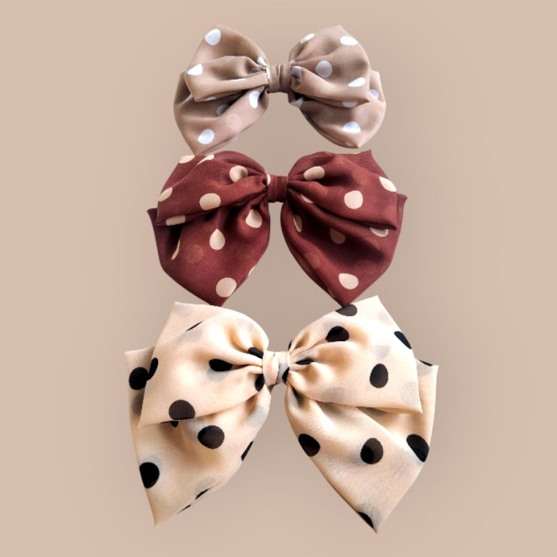 Chiffon Polkadot Lovely Charming Bows 💕  โบว์ลายจุด ผ้าชีฟองลายจุดใหญ่สุดคิ้วท์ไซส์จัมโบ้ S,M,L,XL งานแฮนด์เมดงานปราณีต