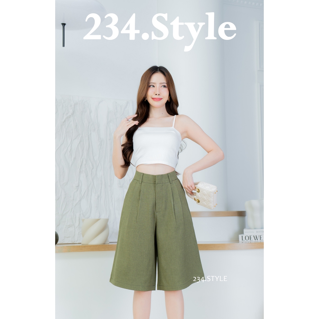 FR02 กางเกงผู้หญิง5ส่วน รุ่นฮิต ทรงขากว้าง ตะขอหน้า ผ้าฟอเรสต์ ใส่สบาย รูปที่ 4
