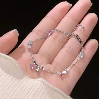 COD💖กำไลข้อมือ ผู้หญิง คริสตัลสีชมพู สร้อยข้อมือผีเสื้อ ซูซูรัน ดวงจันทร์ สร้อยข้อมือ ละเอียดอ่อนหวาน เครื่องประดับ-Lune