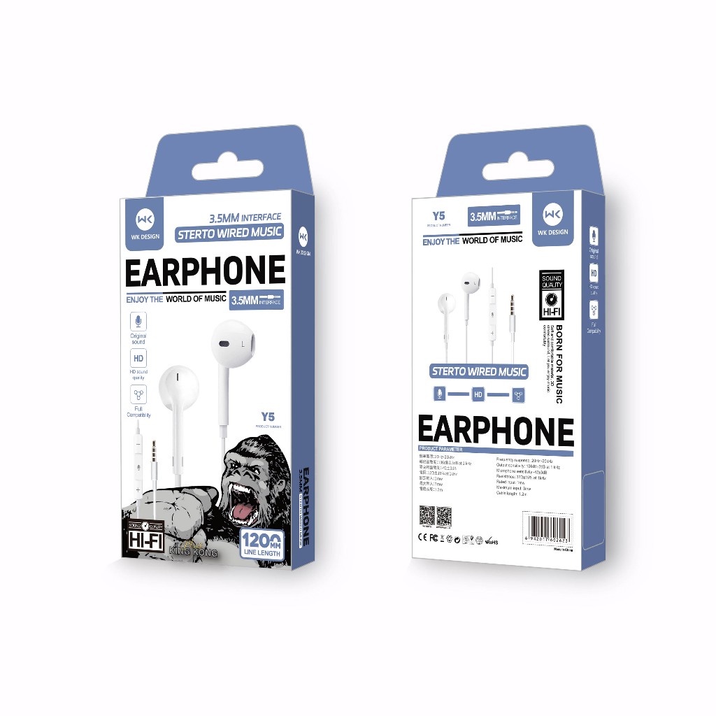 WK Design หูฟัง kingkong 3.5mm Typec phone โทรชัดเจน HiFi เบสหนักแน่น เสียงดี สำหรับ ios Android （รับประกัน 1 ปี） - รูปที่ 5