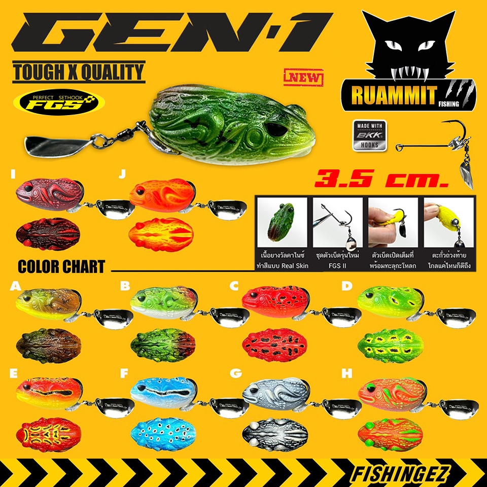 เหยื่อตกปลา เหยื่อปลอม กบยาง GEN 1 (3.5 cm.) เบ็ดเดี่ยว by FISHING EZ (ชุดตัวเบ็ดรุ่นใหม่ FGS2)