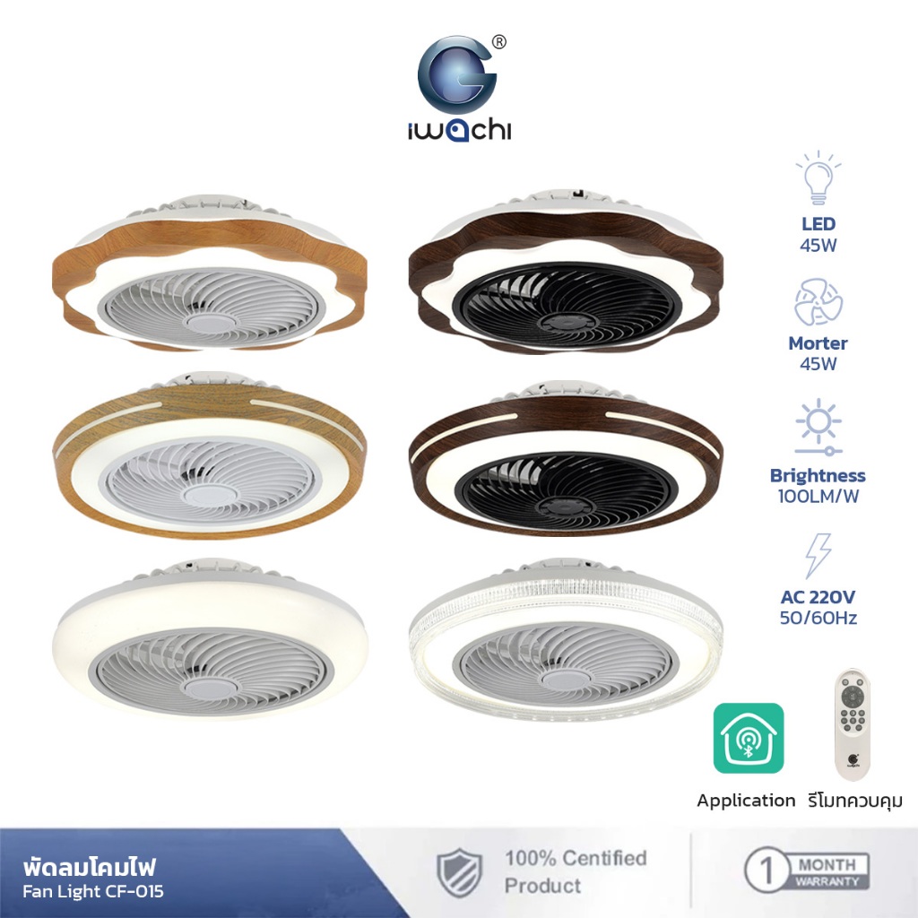IWACHI พัดลมโคมไฟ Fan Light CF-015 3color พร้อมรีโมท ควบคุมระบบผ่านApp  LED45W  /  FAN15W