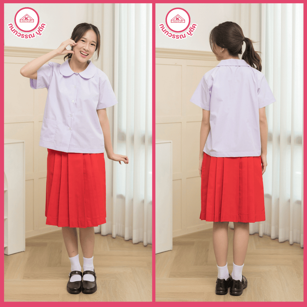 เสื้อนักเรียนหญิง คอบัวปล่อย ปักชื่อ,ตัวย่อ,จุดฯ ฟรี ! +รับปักโลโก้ - รูปที่ 5