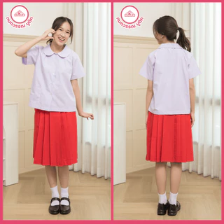 เสื้อนักเรียนหญิง คอบัวปล่อย ปักชื่อ,ตัวย่อ,จุดฯ ฟรี ! +รับปักโลโก้