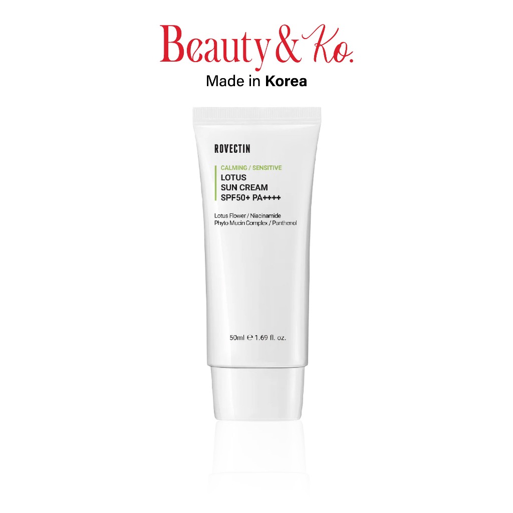 BeautyandKo ROVECTIN CALMING LOTUS SUN CREAM SPF50+ PA++++ ครีมกันแดด Vegan เนื้อบางเบา ไม่เหนียว ซึมง่าย