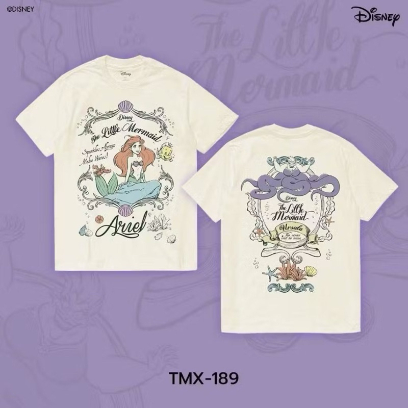 เสื้อยืดการ์ตูน The Little Mermaid ลิขสิทธ์แท้ DISNEY (TMX-189)ผ้าสีครีม