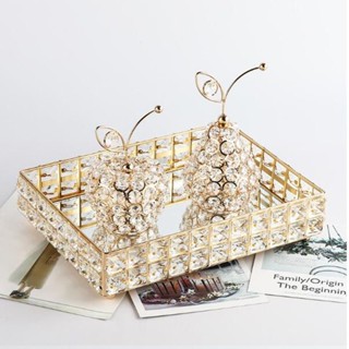 ถาดคริสตัล, ถาดคริสตัลสีทองสี่เหลี่ยมยุโรปสําหรับผลไม้, เค้ก…