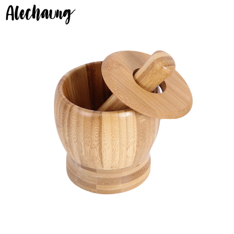 ครกไม้พร้อมสาก ครกบดยา Wooden Mortar 4 นิ้ว 4.5 นิ้ว สำหรับตำน้ำพริก บดยา บดเครื่องเทศ Alechaung coffee