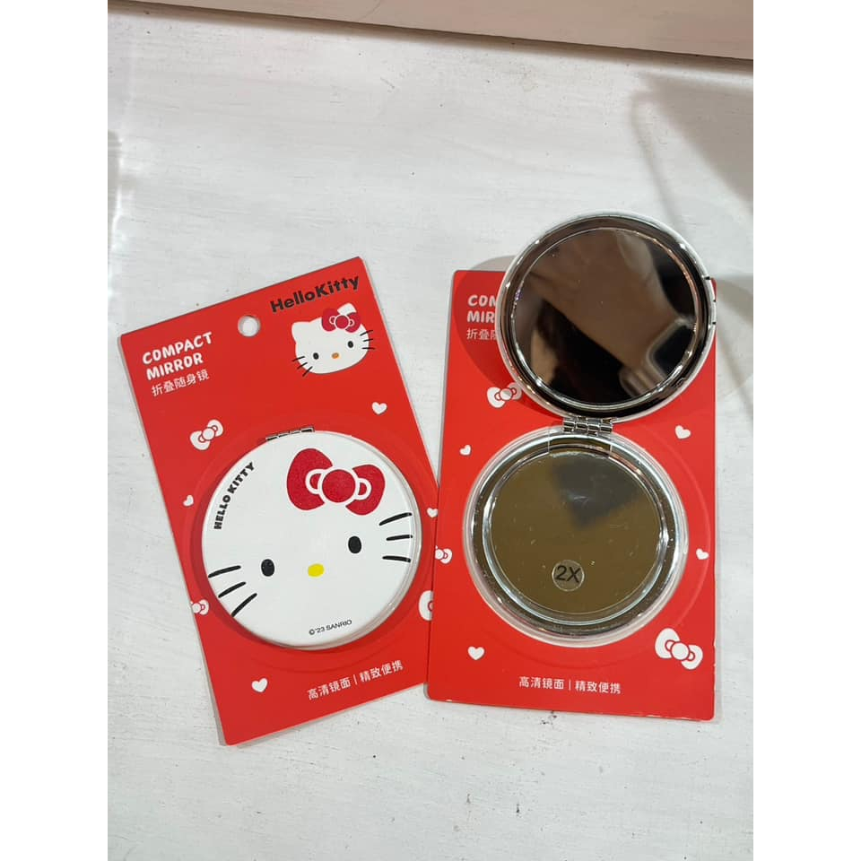 Sanrio ซานริโอ้ / Hello Kitty เฮลโลคิตตี้ กระจกพกพา กระจกกลม ซูม 1 2x กระจกพับได้ สีขาวคิตตี้ หน้าใหญ่ ลิขสิทธิ์แท้